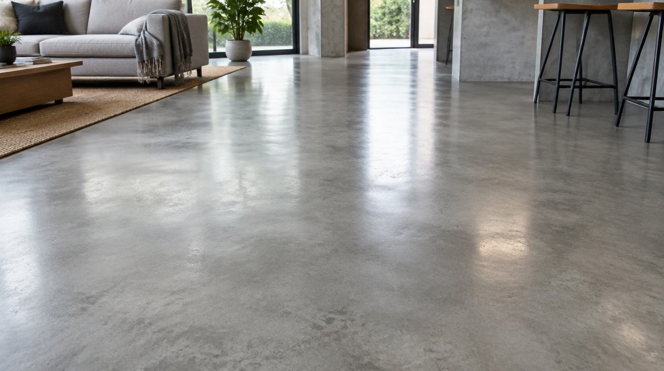 Polished concrete floor treated with CS-20C colloidal silica for deep penetration and densification