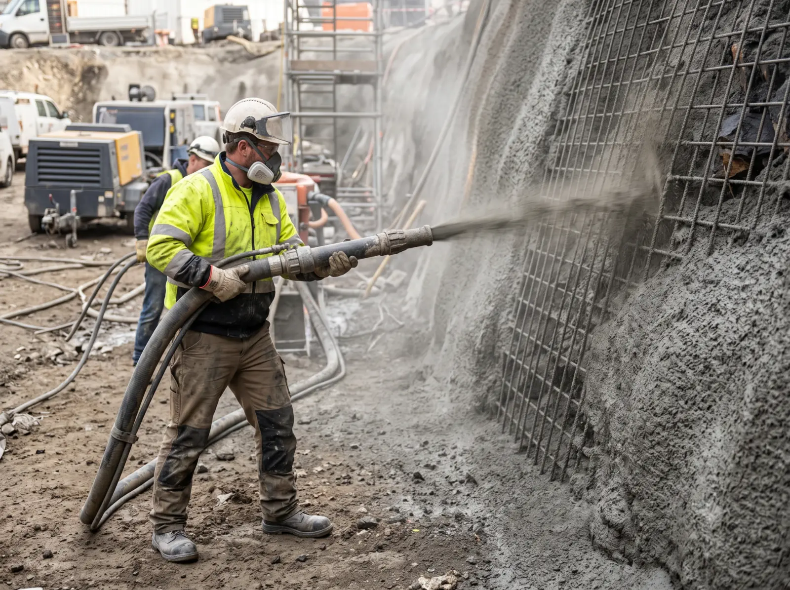 Wet-mix shotcrete application on reinforced surface