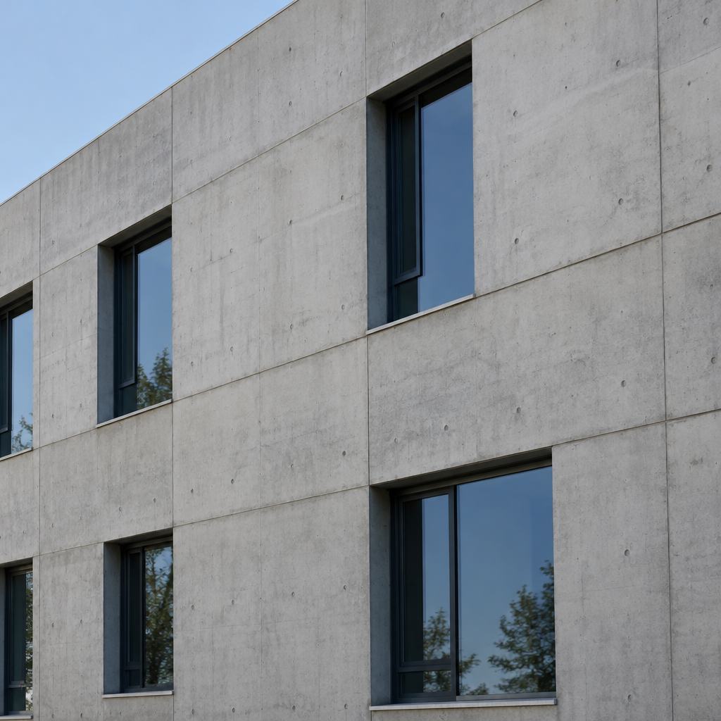 Exposed concrete facade