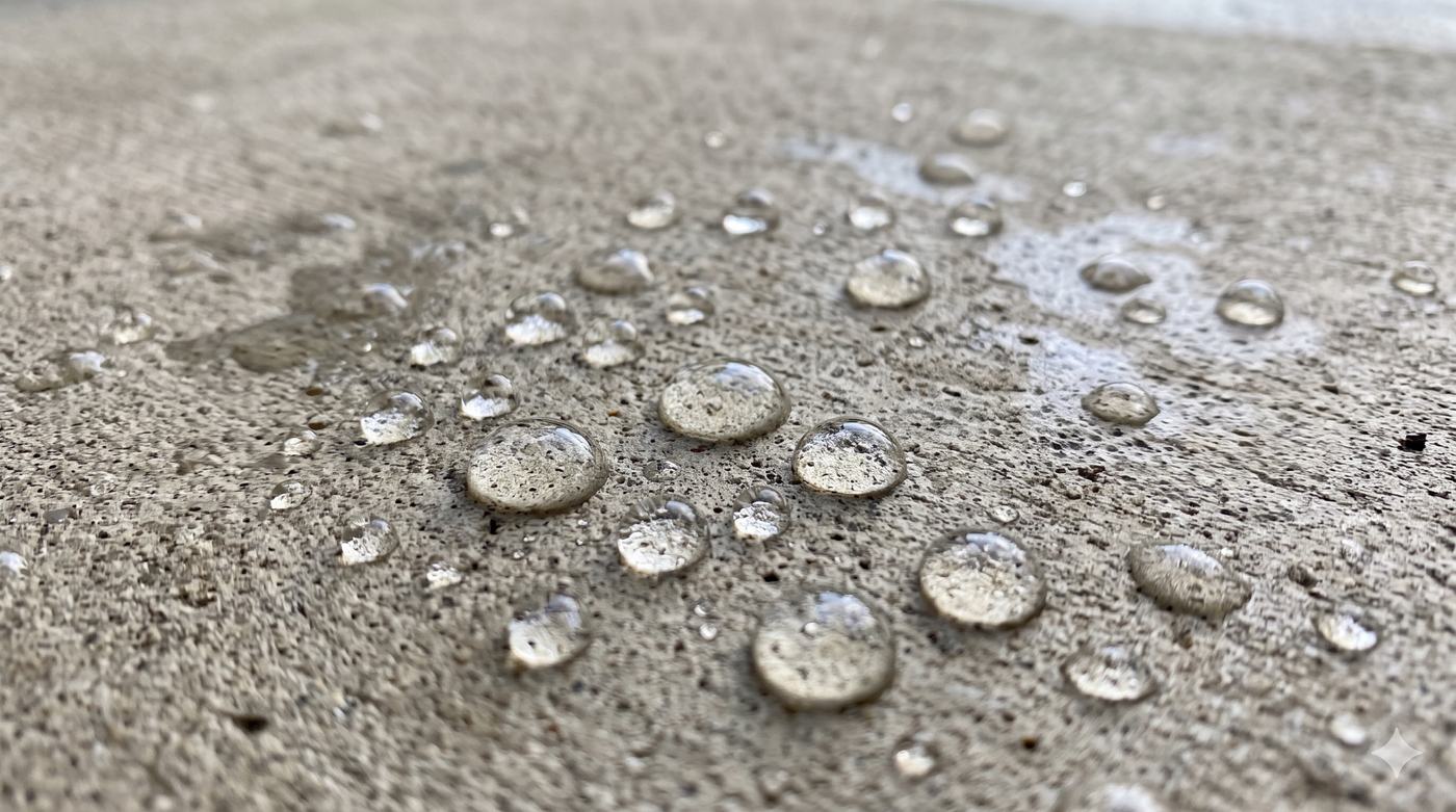 Water beading on treated concrete