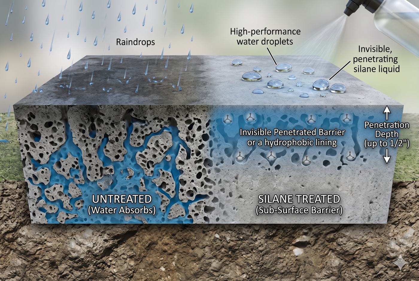 Untreated and silane-treated concrete